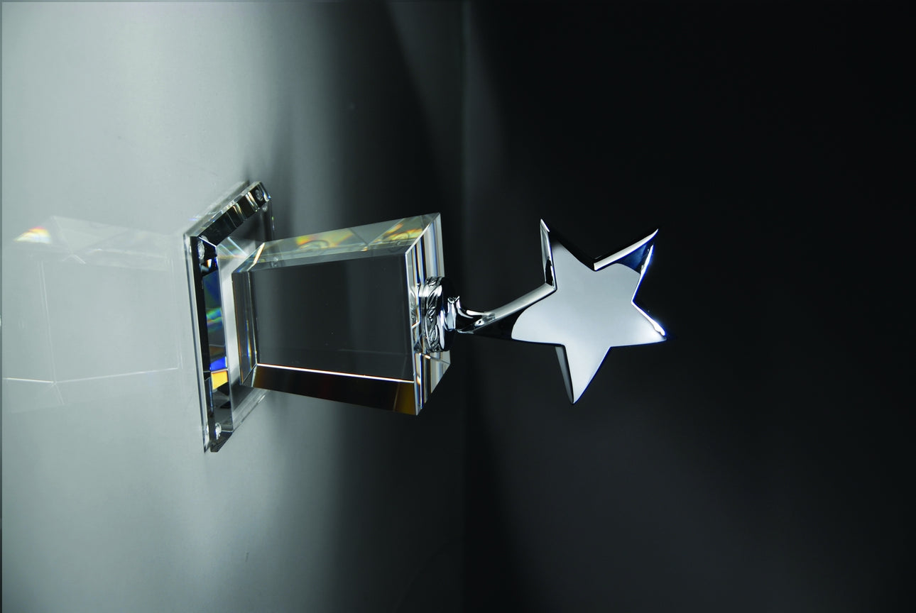 OPTICAL CRYSTAL TROPHY WITH POLISHED METAL SILVER STAR, SIZE 4 X 8 INCH