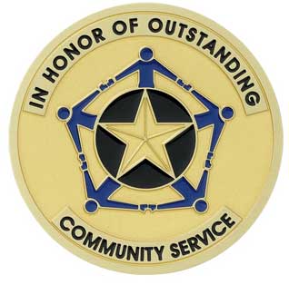 OUTSTANDING COMMUNITY SERVICE, 2 INCH ETCHED ENAMELED