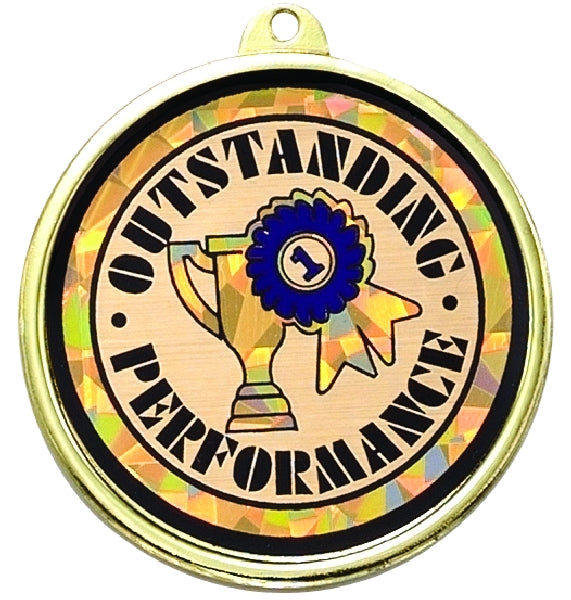 2-1/4 Inch in Diameter Round Outstanding Performance Medal with Mylar Detailing and Customizable Back