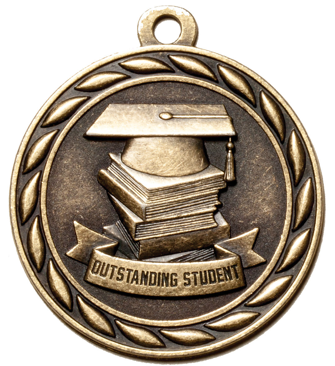 Metal 2-Inch in Diameter Round Outstanding Student Medal with Customizable Back in Antique Brass