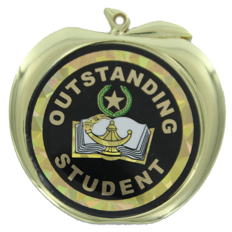 2-1/2 Inch Outstanding Student Themed Apple Medal in Gold