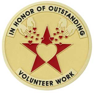OUTSTANDING VOLUNTEER WORK, 2 INCH ETCHED ENAMELED