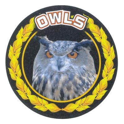2 Inch in Diameter Round 'Owls' Themed Gold and Mylar Sports Insert