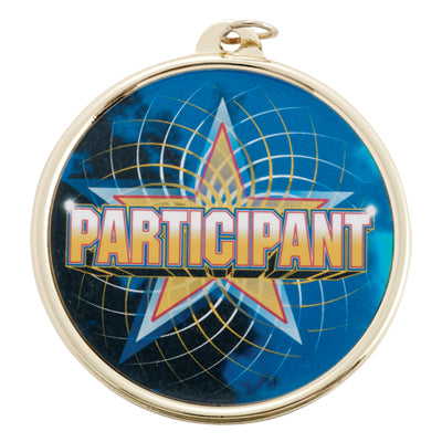 2-1/4 Inch in Diameter Round Gold and Mylar Participation Medal with Customizable Back
