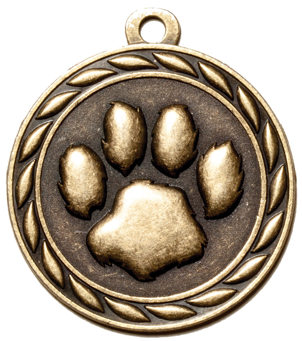 Metal 2-Inch in Diameter Round Paw Print Medal with Customizable Back in Multiple Colours