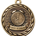 Metal 2-Inch in Diameter Round Perfect Attendance Medal with Customizable Back in Antique Brass