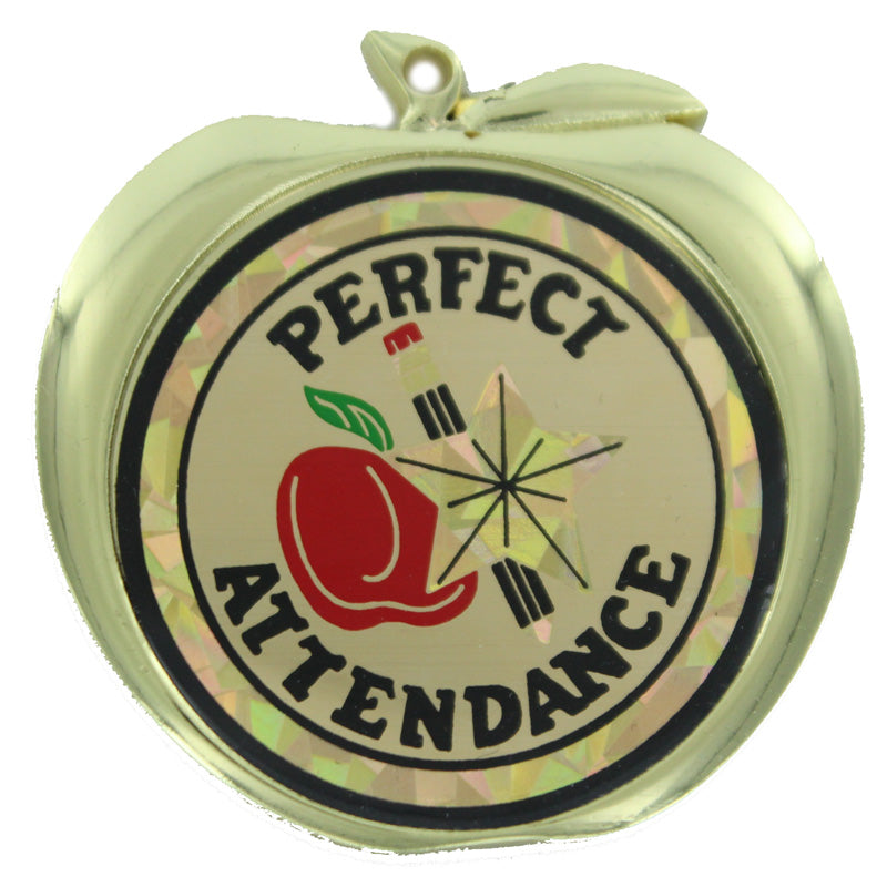 2-1/2 Inch Perfect Attendance Themed Apple Medal in Gold