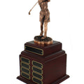 PERPETUAL FEMALE GOLF TROPHY DOUBLE ROSEWOOD BASE, 16 NAME PLATES