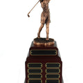 PERPETUAL FEMALE GOLF TROPHY DOUBLE ROSEWOOD BASE, 24 NAME PLATES
