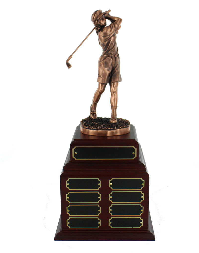 PERPETUAL FEMALE GOLF TROPHY DOUBLE ROSEWOOD BASE