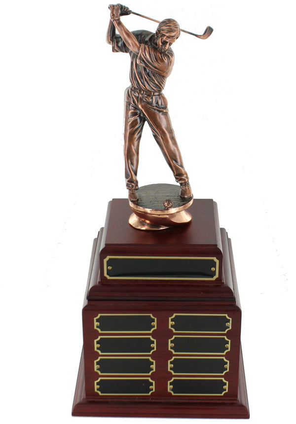 PERPETUAL MALE GOLF TROPHY DOUBLE ROSEWOOD BASE, 24 NAME PLATES