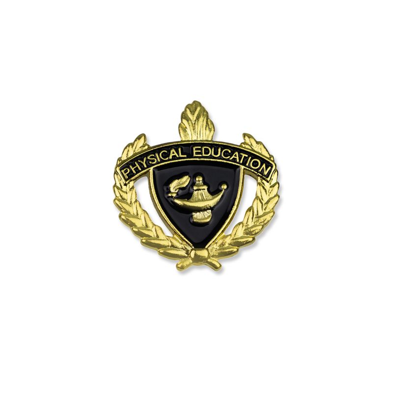 1 INCH WREATH WITH LAMP OF LEARNING PHYSICAL EDUCATION LAPEL PIN