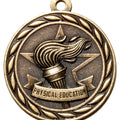 Metal 2-Inch in Diameter Round Physical Education Medal with Customizable Back in Antique Brass