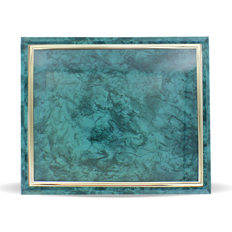 10-1/2 X 13 INCH GREEN PLAQUE HOLDS 8-1/2 X 11 CERTIFICATE, SILVER RAISED BORDER
