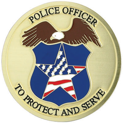 POLICE OFFICER, 2 INCH ETCHED ENAMELED