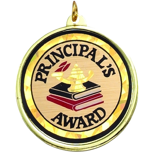 2-1/4 Inch in Diameter Round Principals Award Medal with Mylar Detailing and Customizable Back