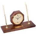 QUARTZ DESK CLOCK WITH TWO METAL PENS AND BRASS ENGRAVING PLATE