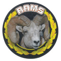 2 Inch in Diameter Round 'Rams' Mascot Gold and Mylar Sports Insert