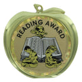 2-1/2 Inch Reading Award Themed Apple Medal in Gold