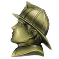 RESIN FIREMAN HEAD ANTIQUE BRASS, 3-1/2 INCH x 2-1/2 INCH