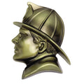 RESIN FIREMSN HEAD ANTIQUE BRASS, 7-3/4X5-3/4 INCH