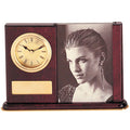 ROSEWOOD DESK CLOCK PHOTO FRAME WITH PLATE