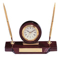 ROSEWOOD DESK CLOCK WITH 2 PENS AND PLATE