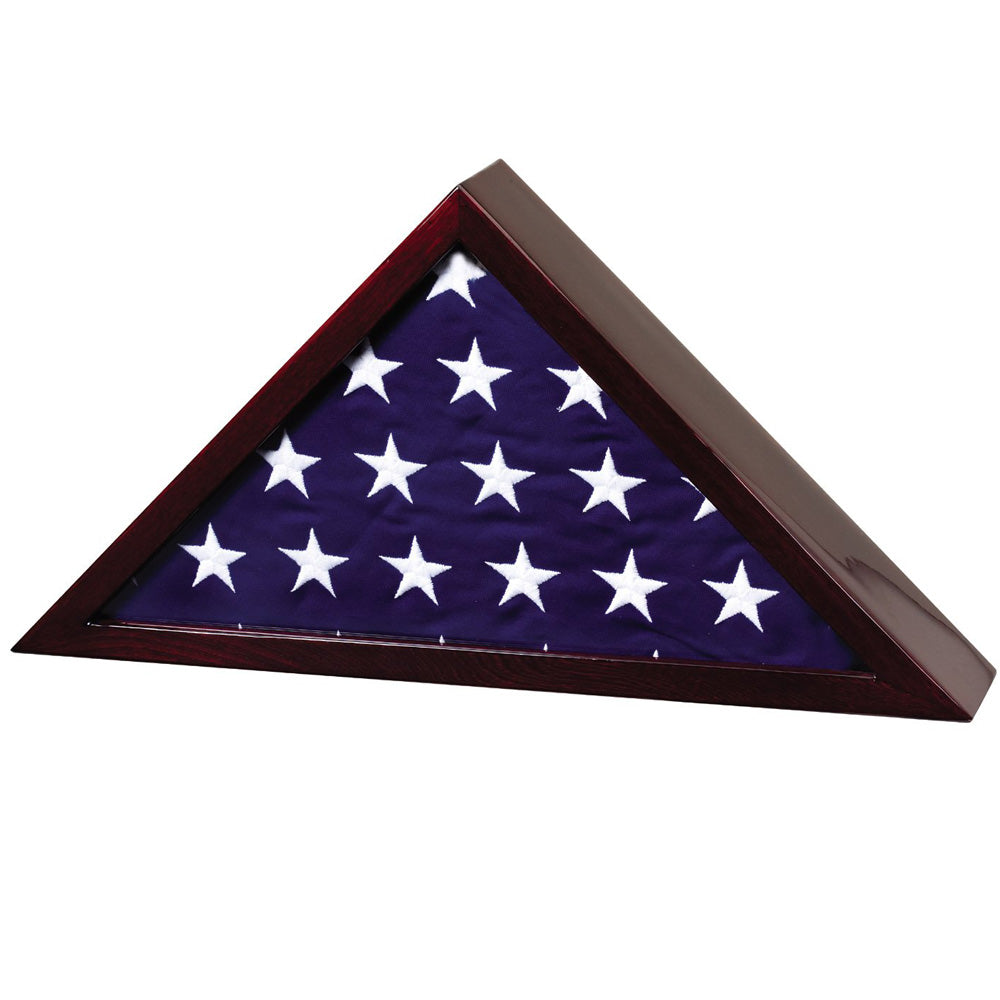 ROSEWOOD PIANO FINISHED WOOD FLAG CASE, HOLDS 5 X 10 INCH AMERICAN FLAG