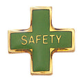 SAFETY CROSS PIN GREEN ENAMEL