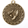 Metal 2-Inch in Diameter Round Scholar Athlete Medal with Customizable Back in Antique Brass