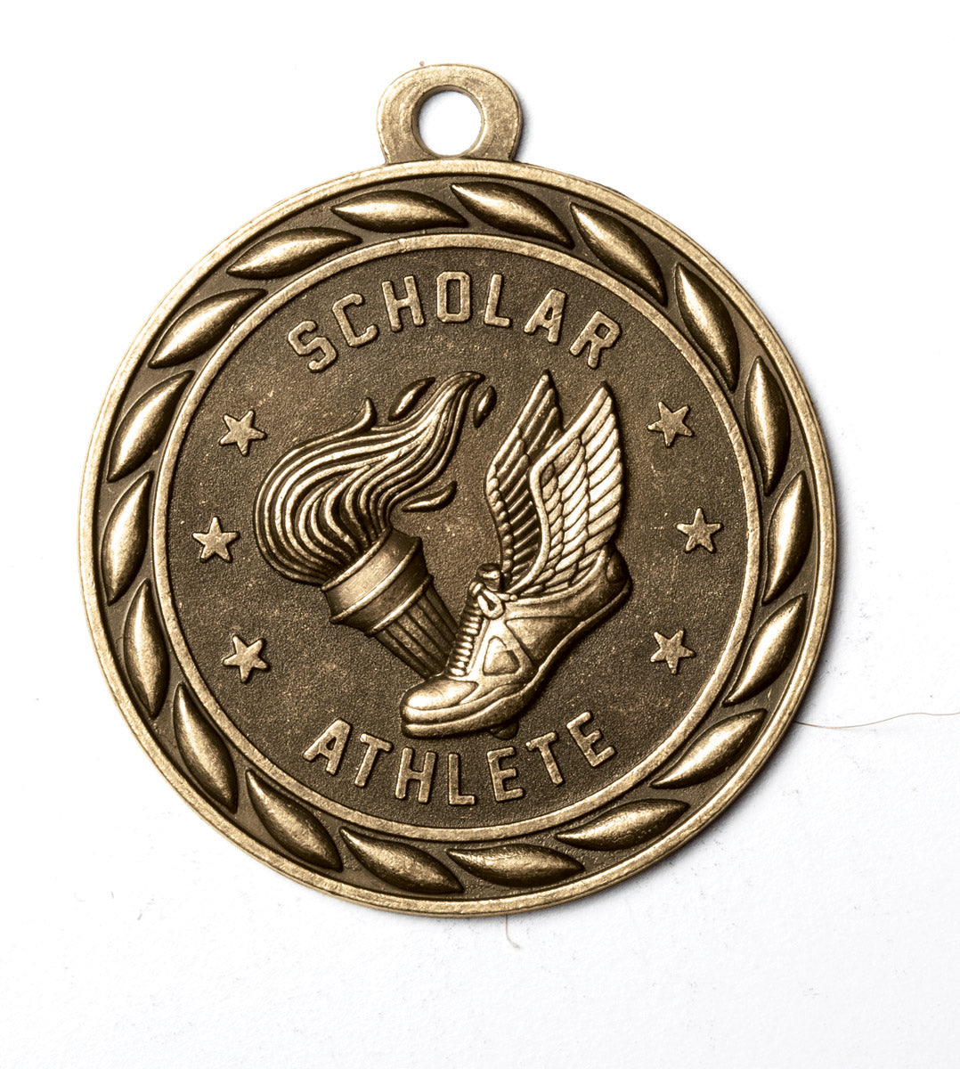 Metal 2-Inch in Diameter Round Scholar Athlete Medal with Customizable Back in Antique Brass