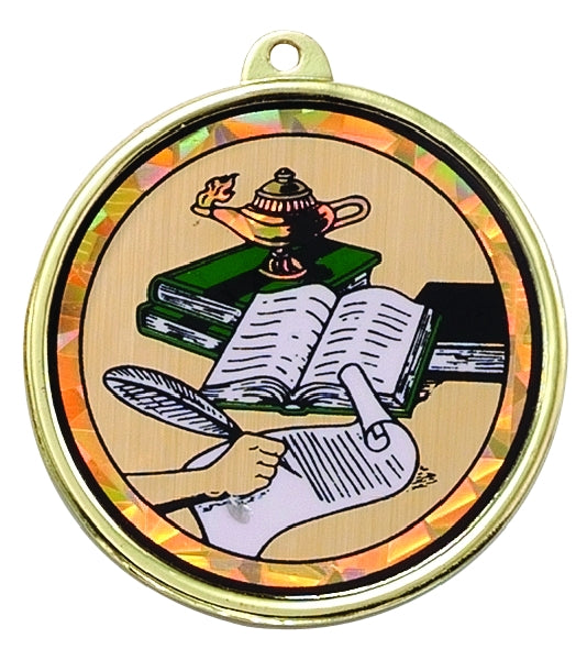 2-1/4 Inch in Diameter Round Scholastic Achievement Medal with Mylar Detailing and Customizable Back