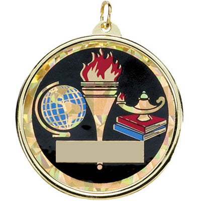 2-1/4 Inch in Diameter Round Scholastic Medal with Mylar Detailing and Customizable Back