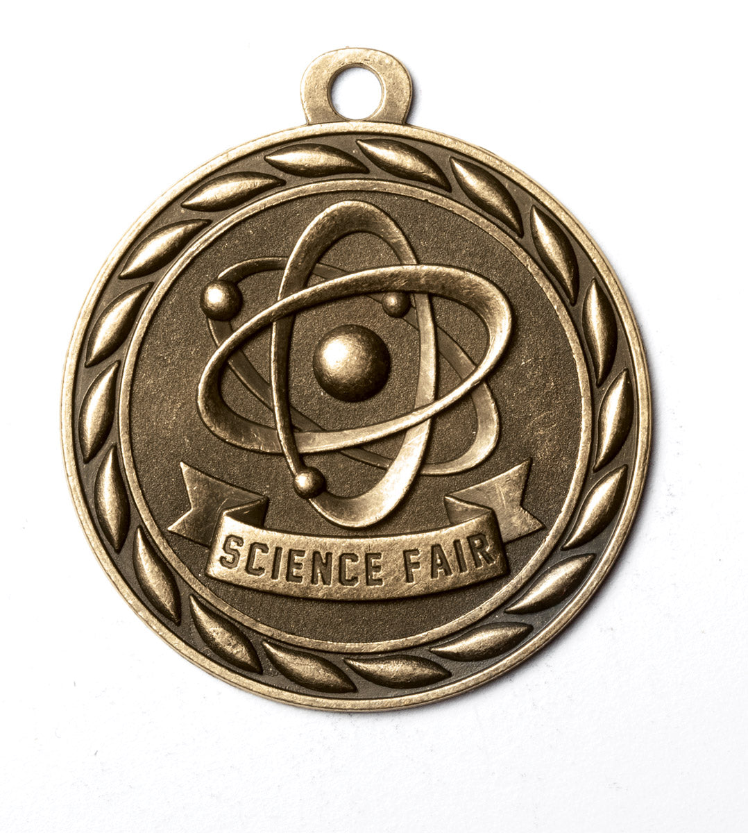 Metal 2-Inch in Diameter Round Science Fair Medal with Customizable Back in Antique Brass