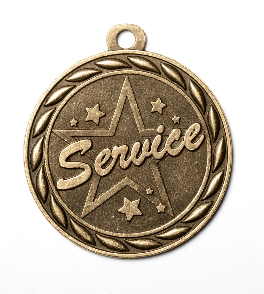 Metal 2-Inch in Diameter Round Service Medal with Customizable Back in Antique Brass