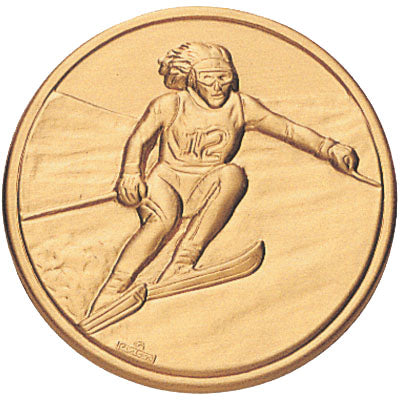 1-Inch in Diameter Round Metal Womens Skiing Medallion Insert in Multiple Colors