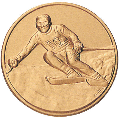 1-Inch in Diameter Round Metal Mens Skiing Medallion Insert in Multiple Colors
