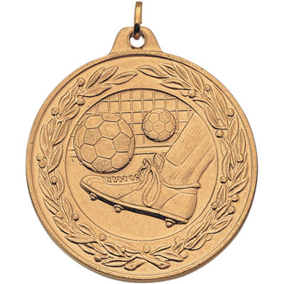 2 Inch Die-Struck Soccer Themed Medal with Antique Finish in Gold or Silver