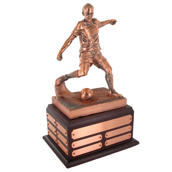 SOCCER PERPETUAL TROPHY, 13-1/2 INCH, ELECTROPLATED IN ANTIQUE BRONZE