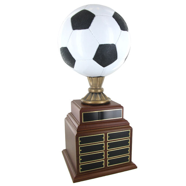 SOCCER PERPETUAL TROPHY, HEIGHT 19 INCHES, 8-1/2 INCH PAINTED BALL