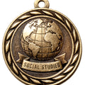 Metal 2-Inch in Diameter Round Social Studies Medal with Customizable Back in Antique Brass