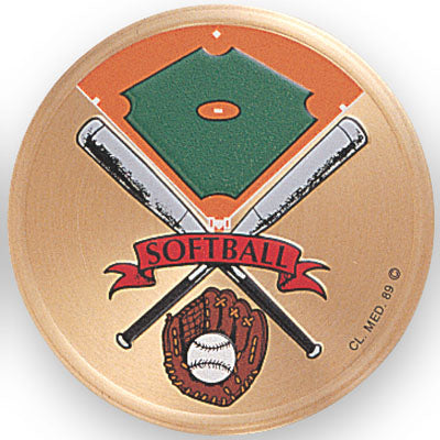 2 Inch in Diameter Round Metal Litho-Print Softball Medallion Insert