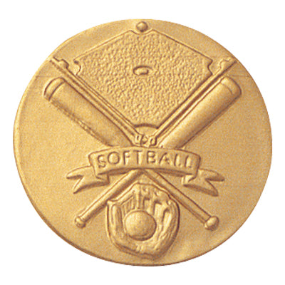 1-Inch in Diameter Round Metal Softball Themed Medallion Insert in Multiple Colors