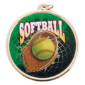 2-1/4 Inch in Diameter Round Softball Sports Medal in Gold and Mylar with Customizable Back