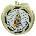 2-1/2 Inch Spelling Bee Themed Apple Medal in Gold