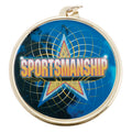 2-1/4 Inch in Diameter Round Gold 'Sportmanship' Medal with Mylar Front Detailing and Customizable Back