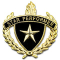 1 INCH WREATH WITH LAMP OF LEARNING STAR PERFORMER LAPEL PIN
