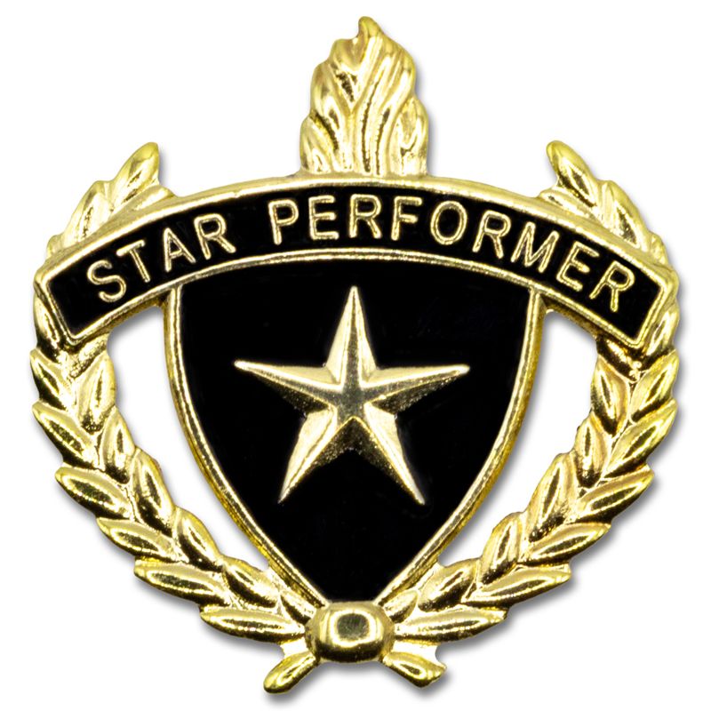 1 INCH WREATH WITH LAMP OF LEARNING STAR PERFORMER LAPEL PIN