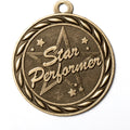 Metal 2-Inch in Diameter Round Star Performer Medal with Customizable Back in Antique Brass