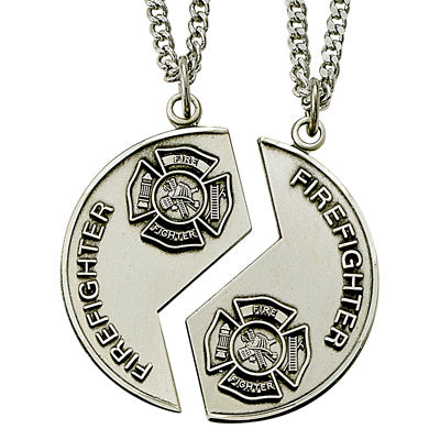 STERLING SILVER FIRE FIGHTER MIZPAH MEDAL NECKLACE